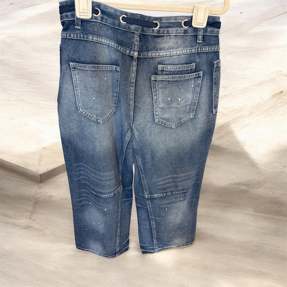 Men's Blue Washed Drawstring Utility Jeans - Picture 2 of 4